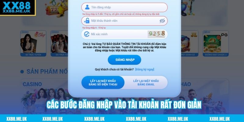Các bước đăng nhập vào tài khoản rất đơn giản